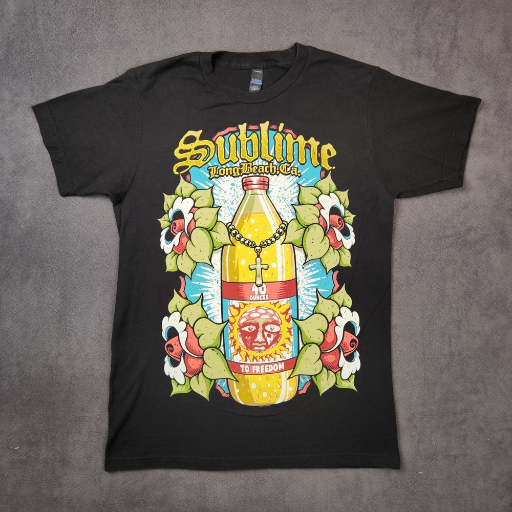 Sublime Shirt Mens Small Black Long Beach CA 40‎ Oz To Freedom Sun Graphic Tee
